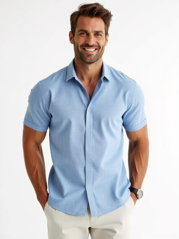 Herren Sommerhemd Kurzarm Relaxed Fit Leinen