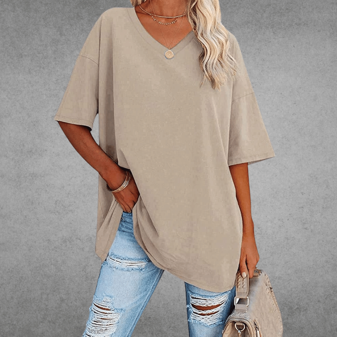 Damen Oversize T-Shirt V-Ausschnitt Lässig Leicht