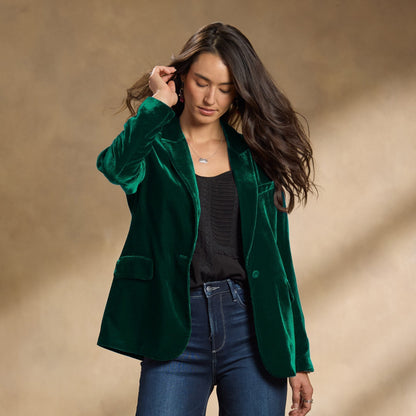Damen Samtjacke Gestickt Herbstjacke Modern