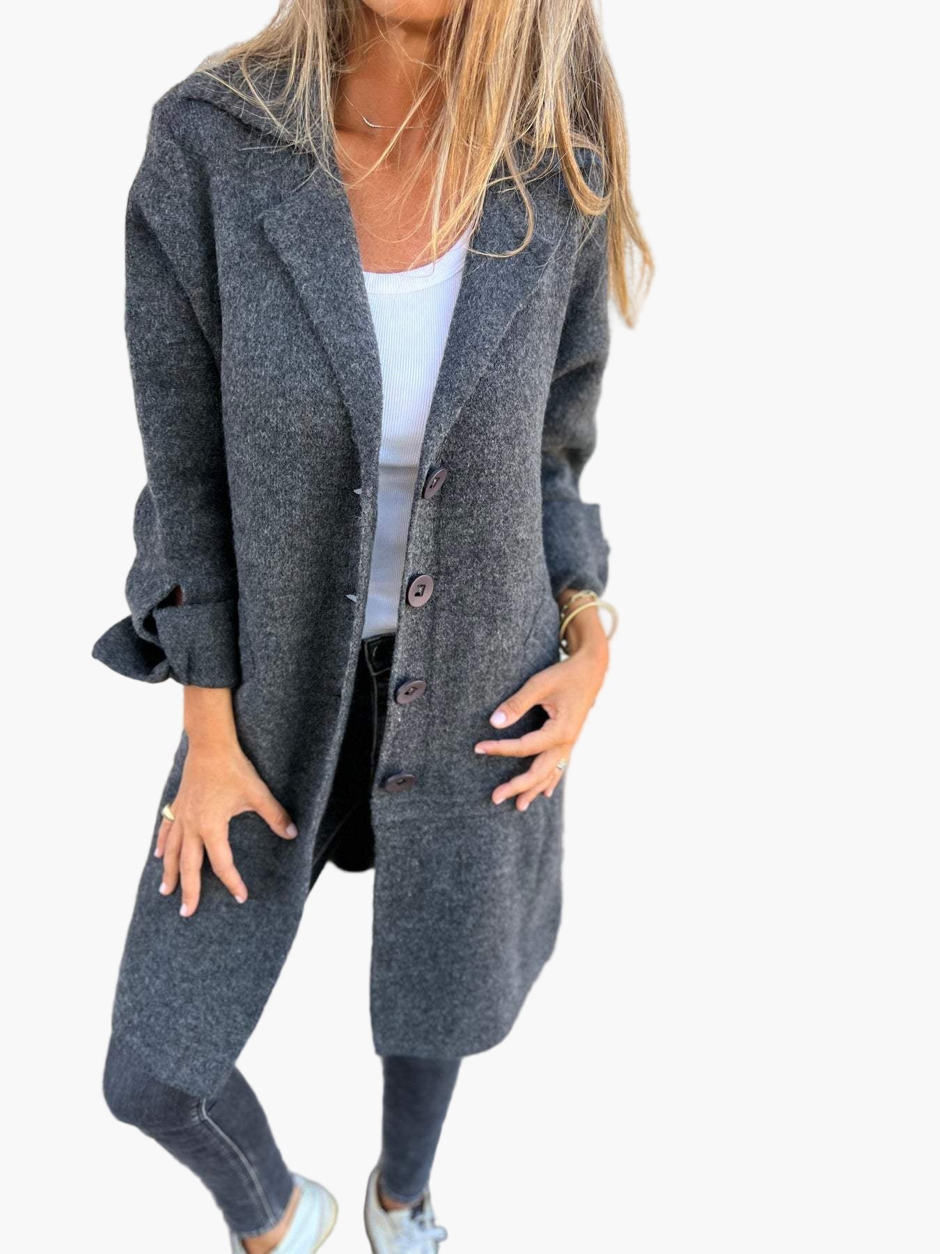 Damen Mantel Relaxed Fit Knöpfe Modern