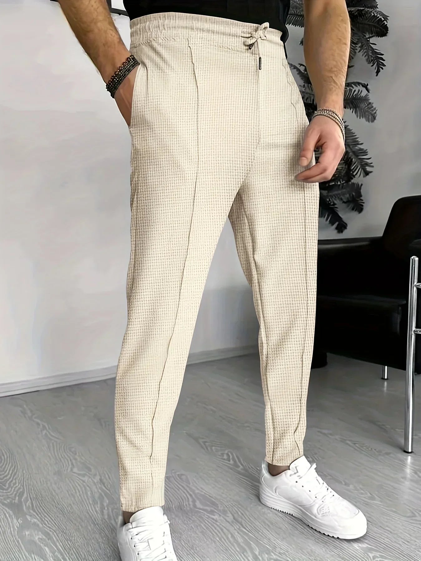 Herren Slim-Fit-Hose Karomuster Modern