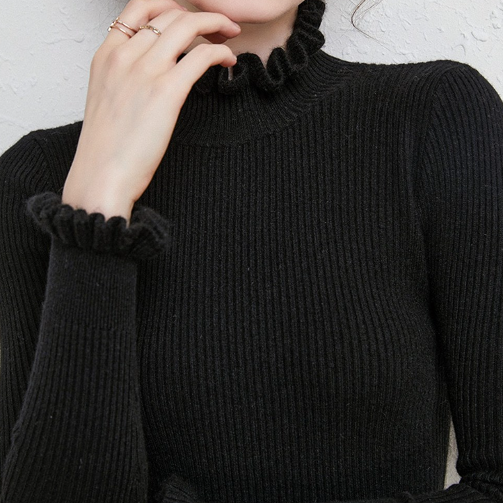 Damen Strickpullover Rollkragen Weich Rüschendetails ist bereits ein