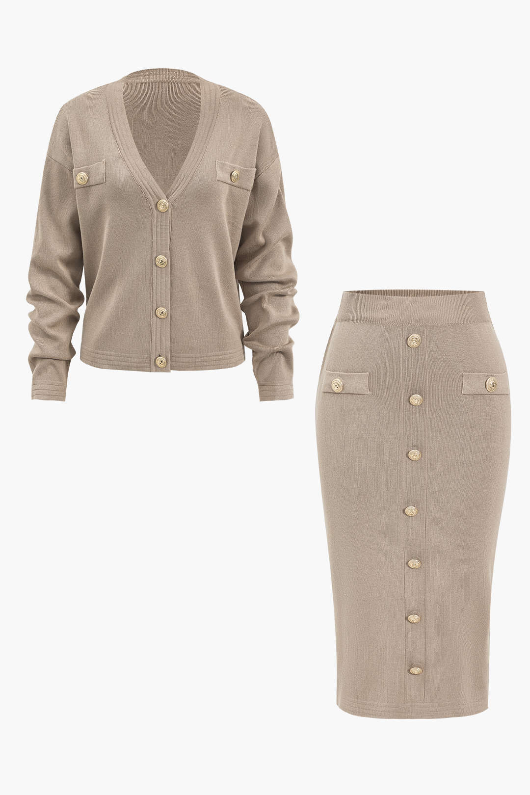 Damen Strick-Set Cardigan Lang Bleistiftrock - Norvielle