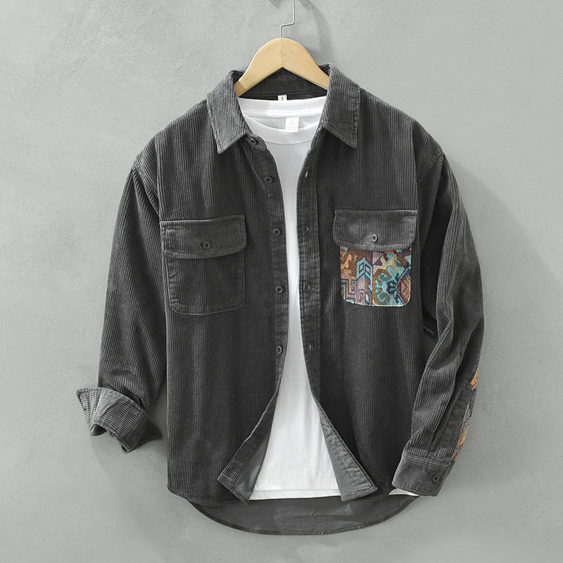 Herren Langarmhemd aus Baumwolle Vintage Stil Schwarz - Norvielle