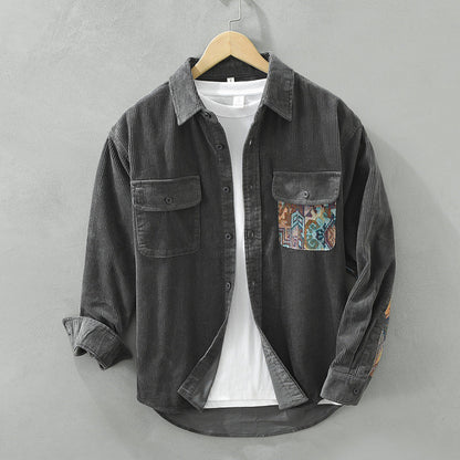Herren Langarmhemd aus Baumwolle Vintage Stil Schwarz - Norvielle