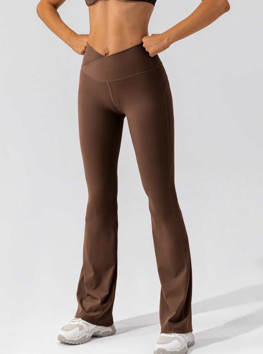 Hohe Taille Damen Flare Leggings Crossover Bund Komfort