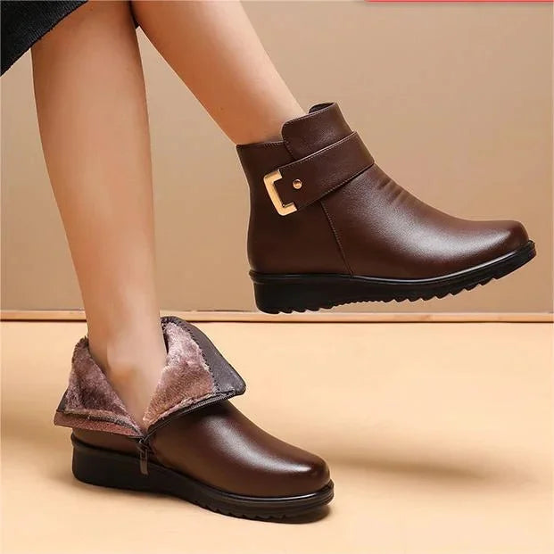 Damen Stiefeletten Schnalle Fellfutter Warm