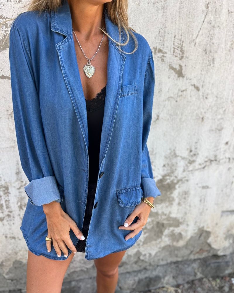 Leder Denim Blazer Modern Lässig