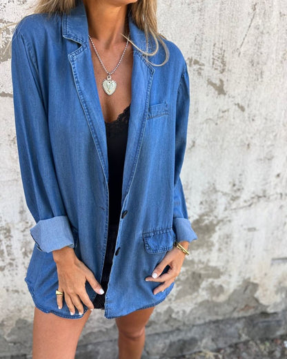 Leder Denim Blazer Modern Lässig