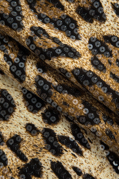 Damen Minirock Pailletten Leopard-Print
