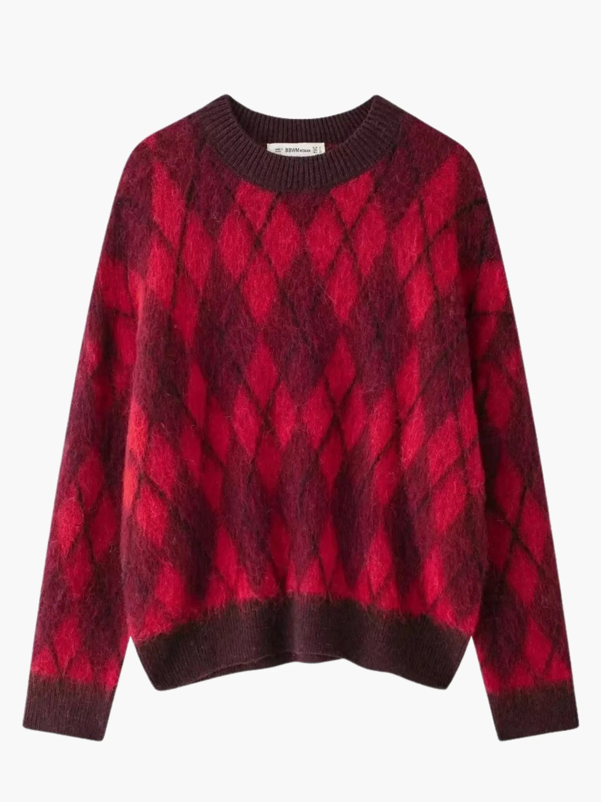 Rot Strickpullover Argyle Muster Damen Vintage Style - Norvielle