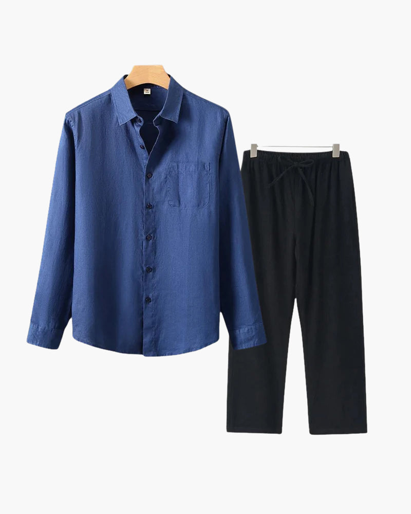 Herren Leinenanzug Langarm Set Sommer