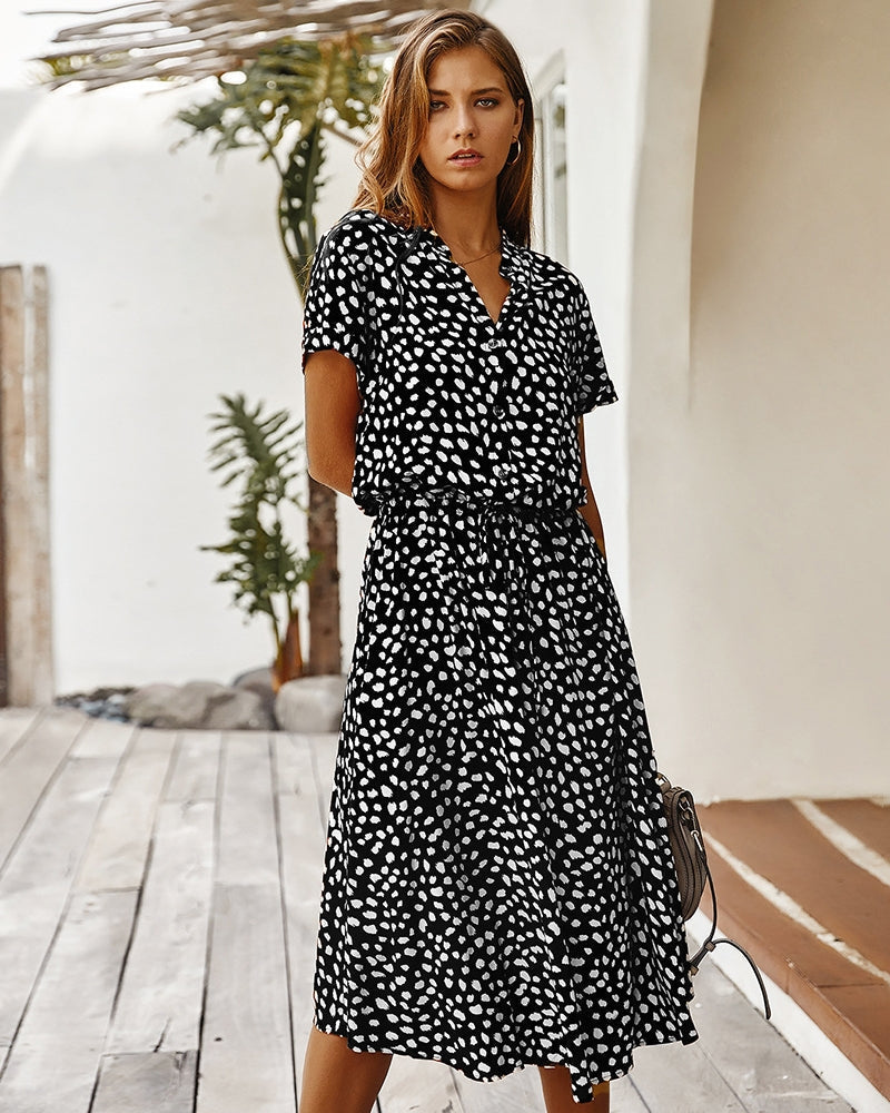 Damen Sommerkleid Kurzarm Elegant Kragen