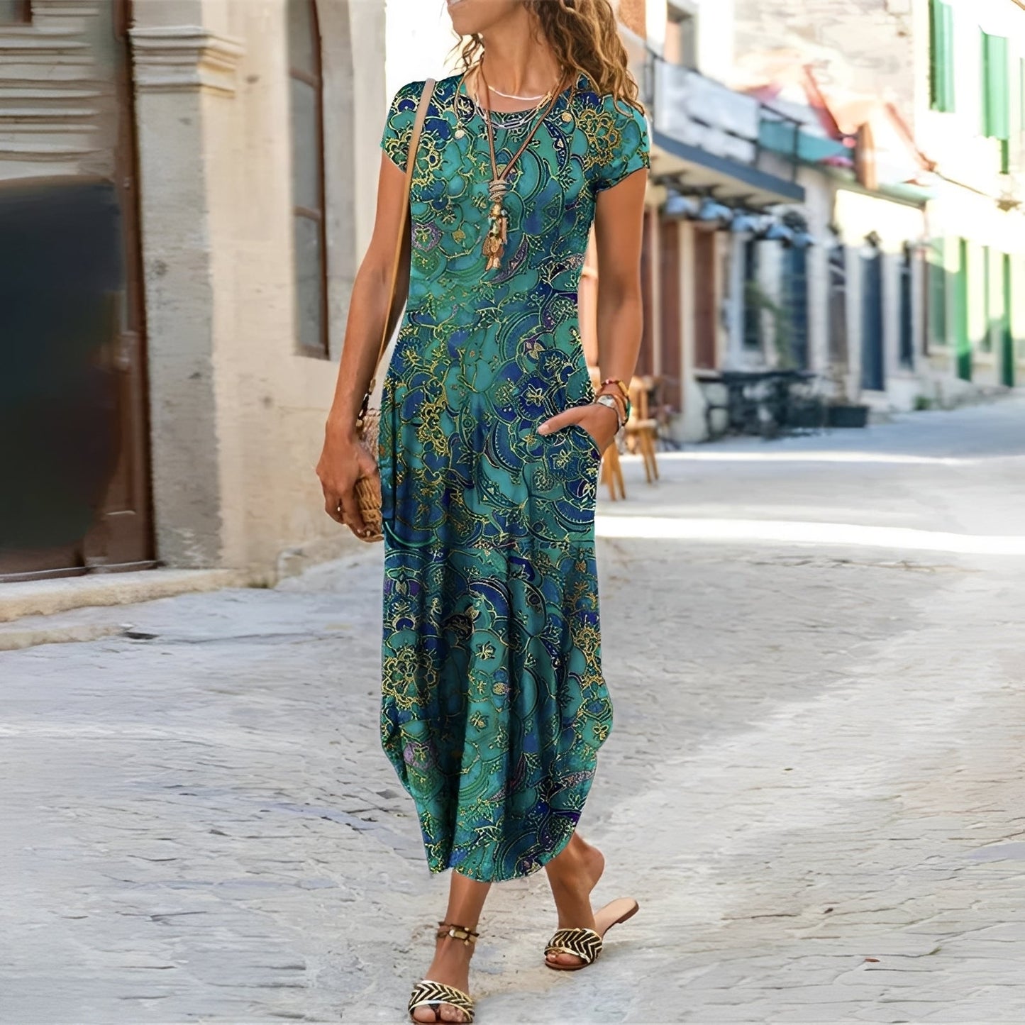 Damen Sommerkleid Blumenmuster Lässig Elegant