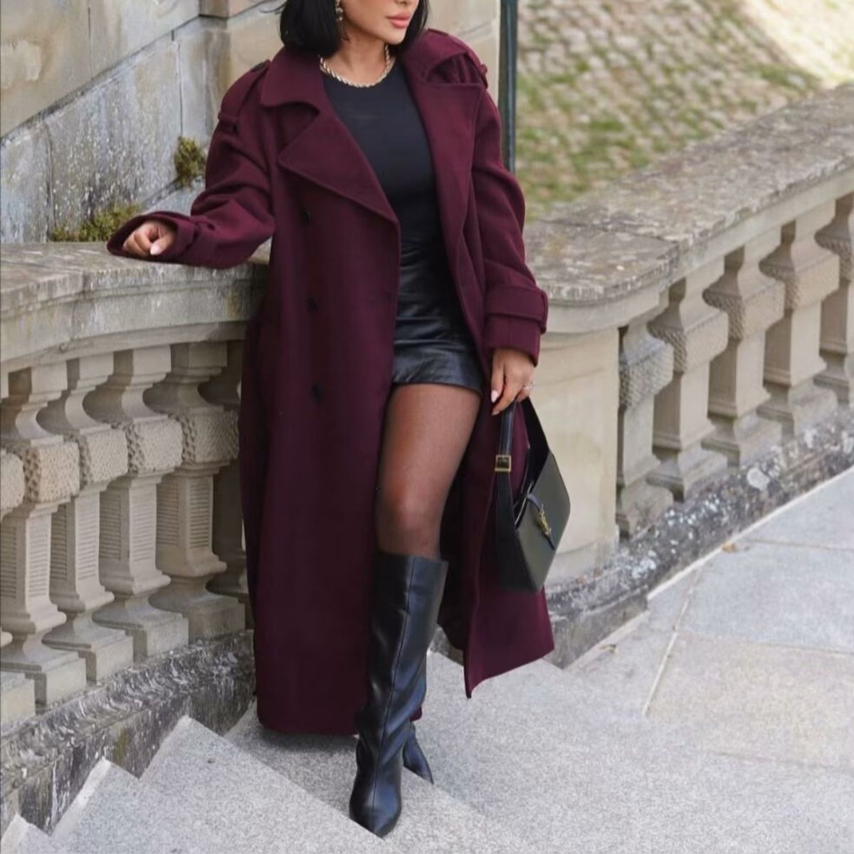 Damen Trenchcoat Bordeaux Rot Elegantes Design