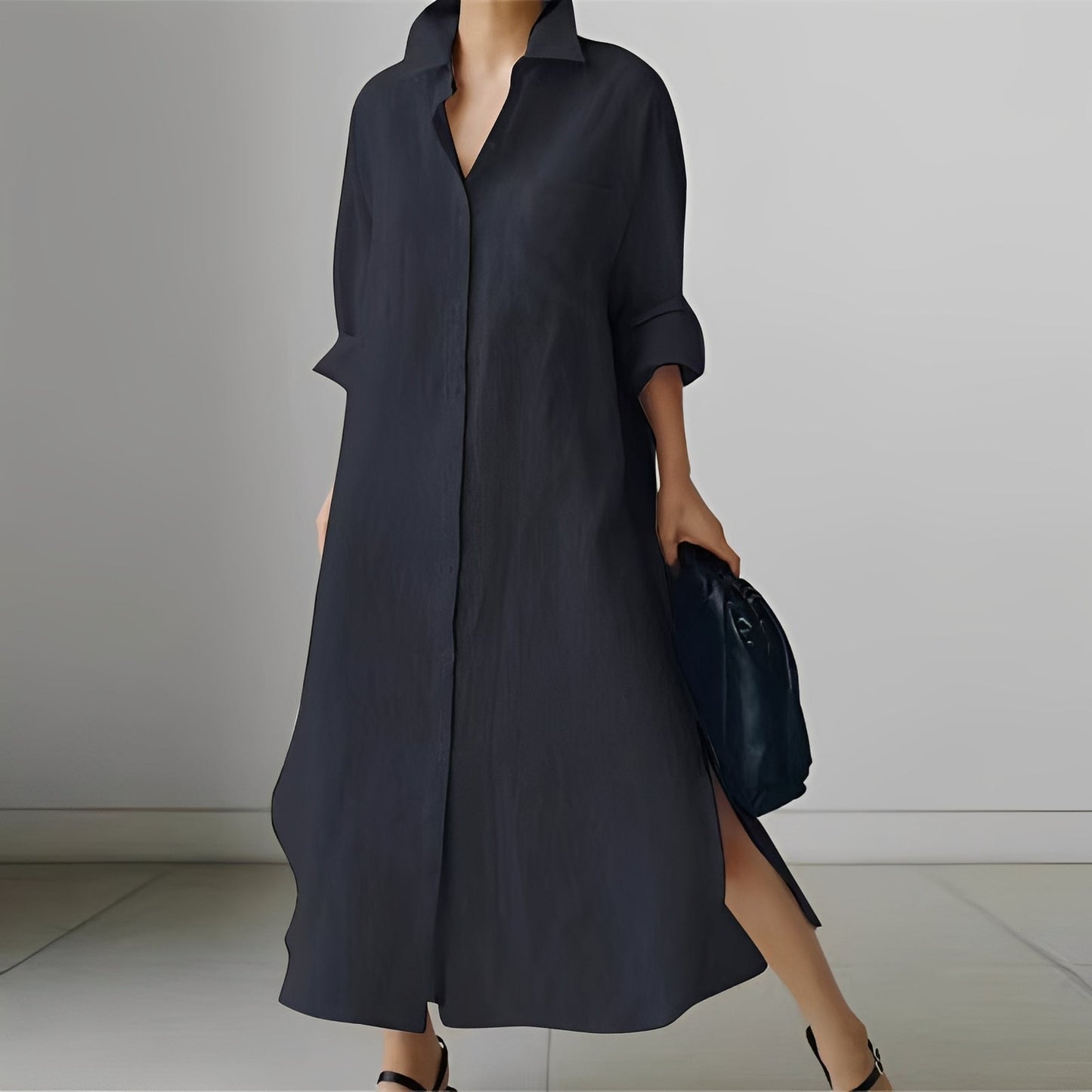 Damen Oversize Hemdkleid Lässig Lang