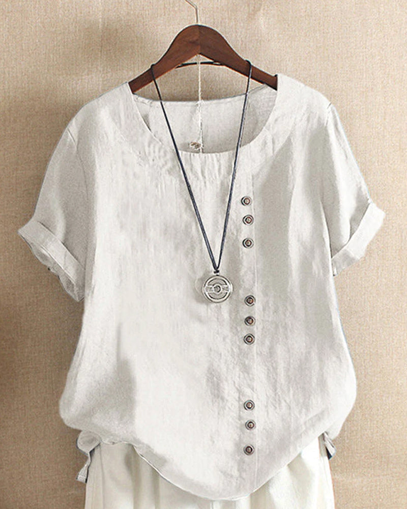 Damen Bluse Kurzarm mit Knöpfen Lässig