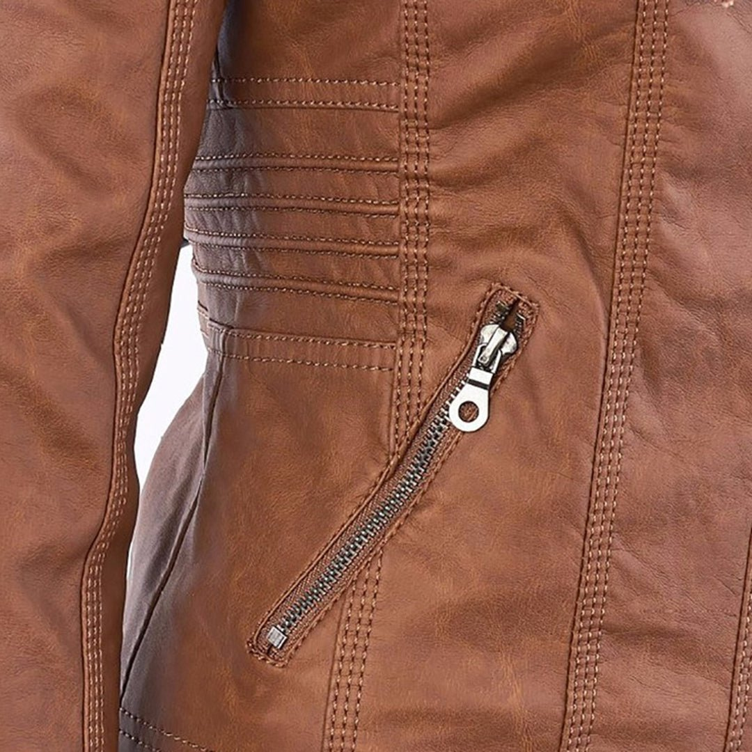 Damen Lederjacke Wasserdicht Kapuze
