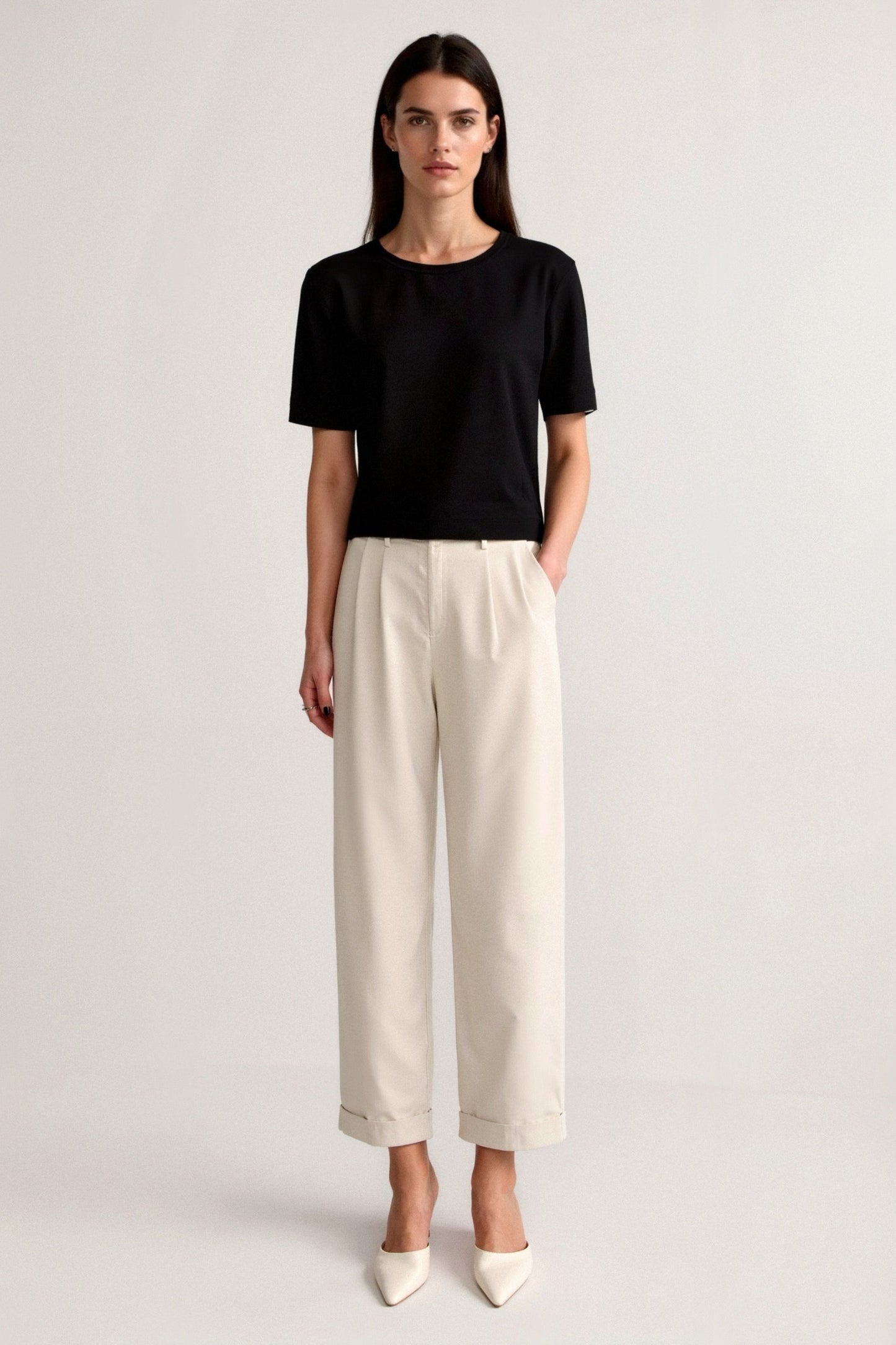 Damen Slim-Fit-Hose Bundfalten Umschlag