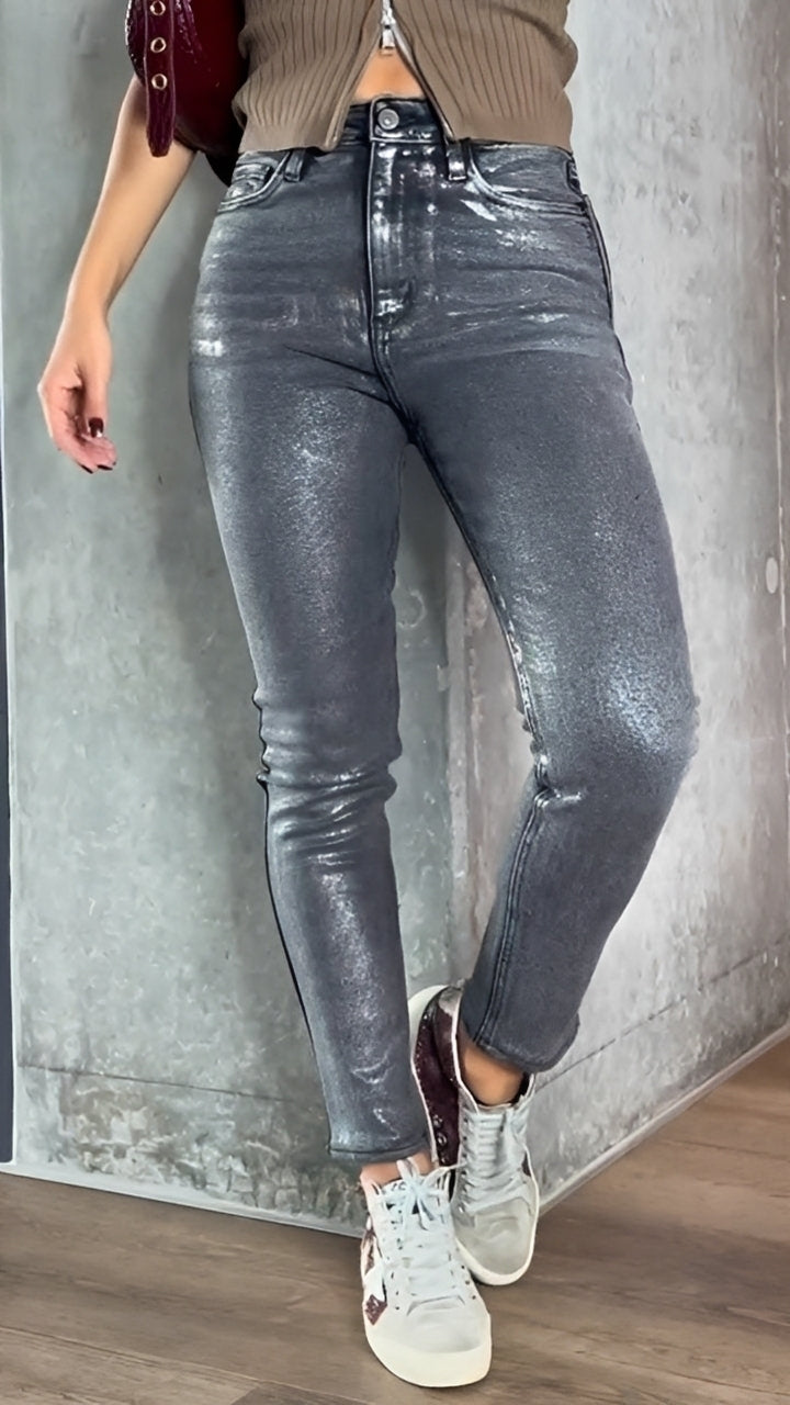 Damen Skinny Jeans Glänzend Slim Fit