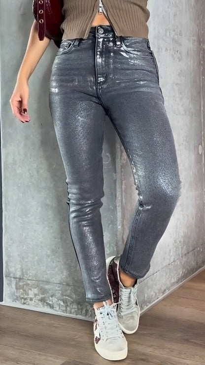 Damen Skinny Jeans Glänzend Slim Fit
