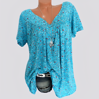 Damen Bluse Blumenmuster Lockere Passform Sommerweiß