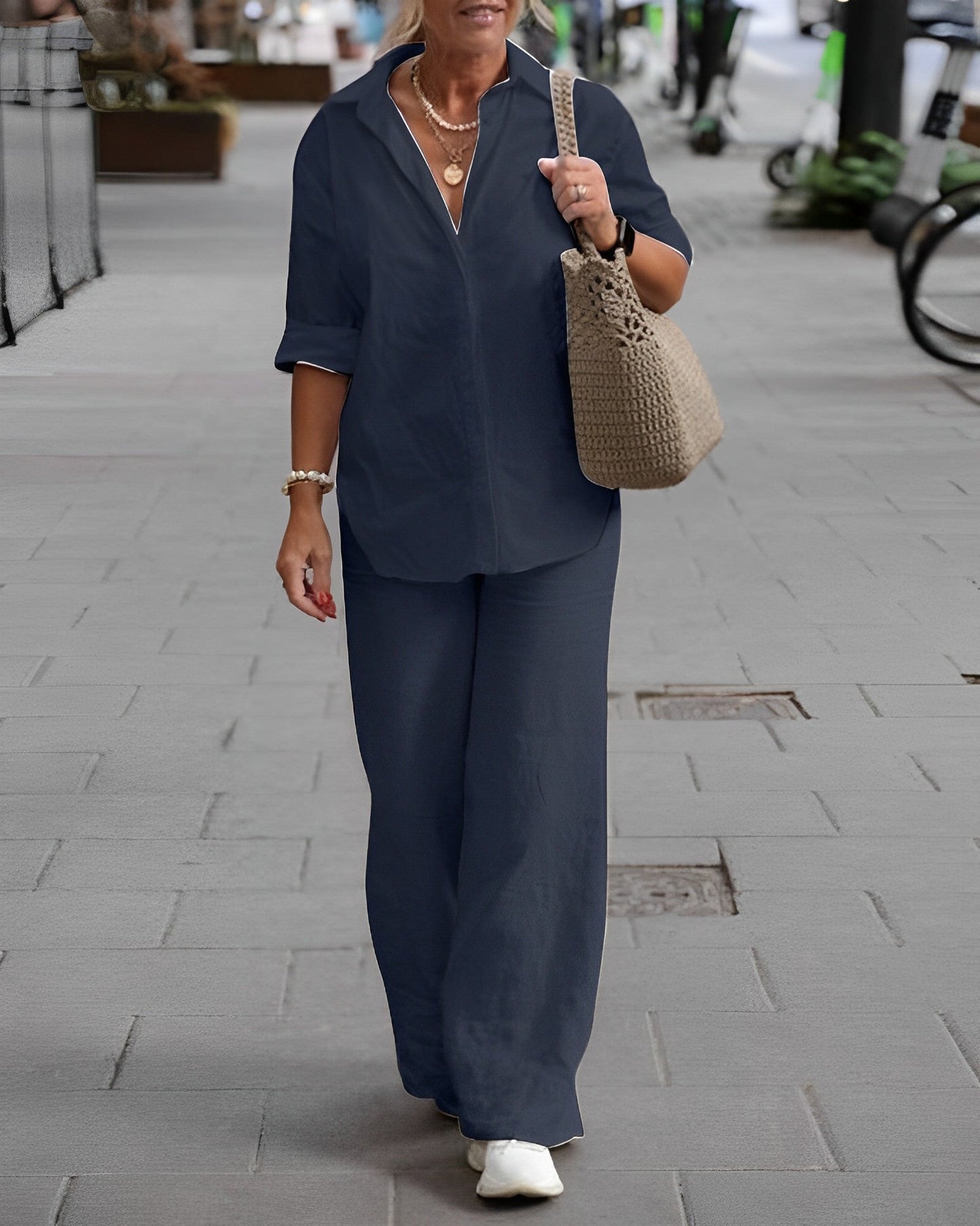 Damen Leinenanzug Bequem Sommer Mit Taschen Leinen