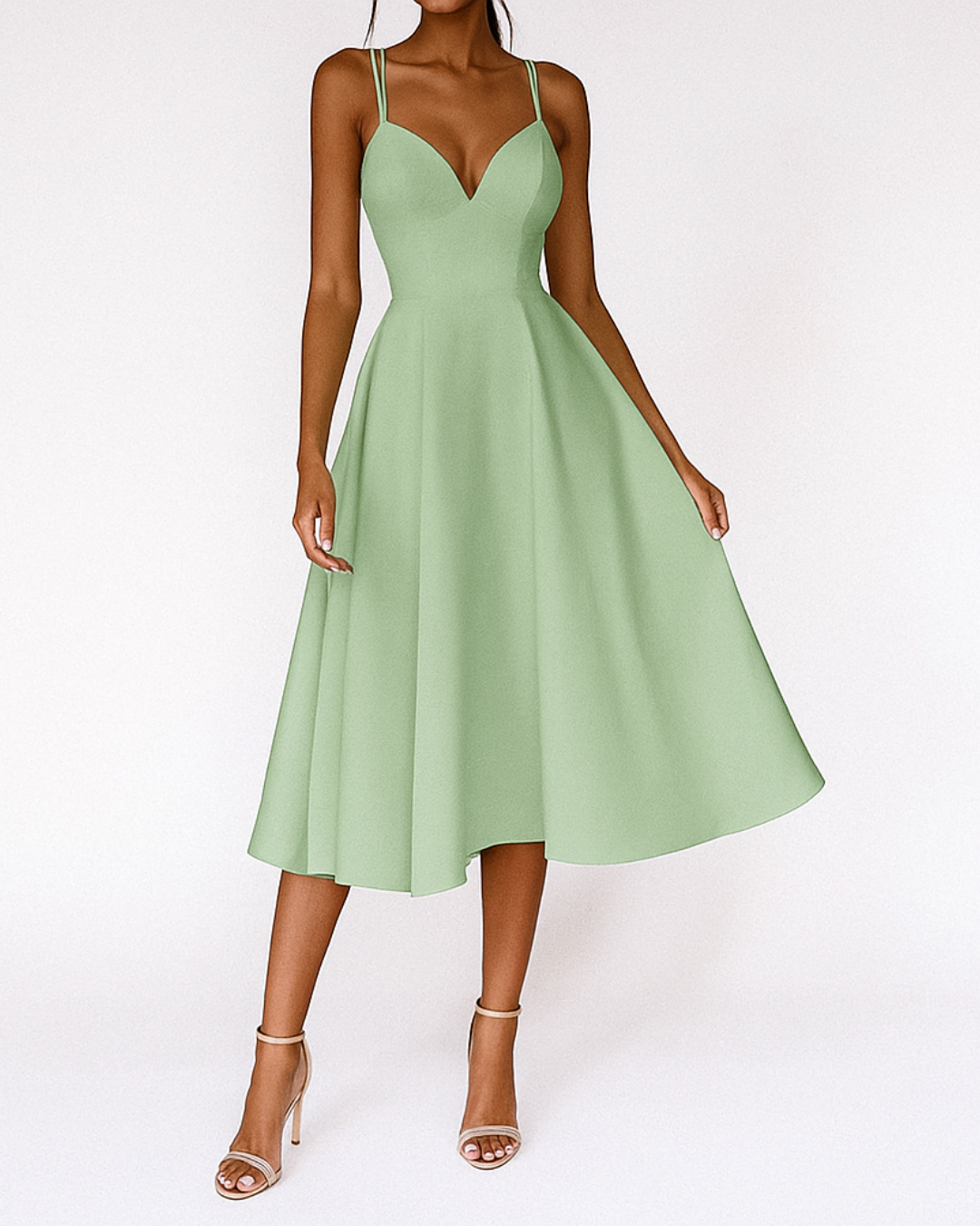 Damen Trägerkleid Midi Elegant Hochzeitsgast