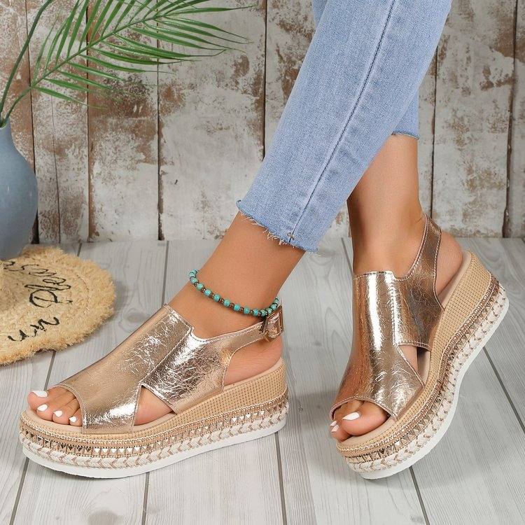 Damen Plattformsandalen Jute Sommer Schuhe Braun