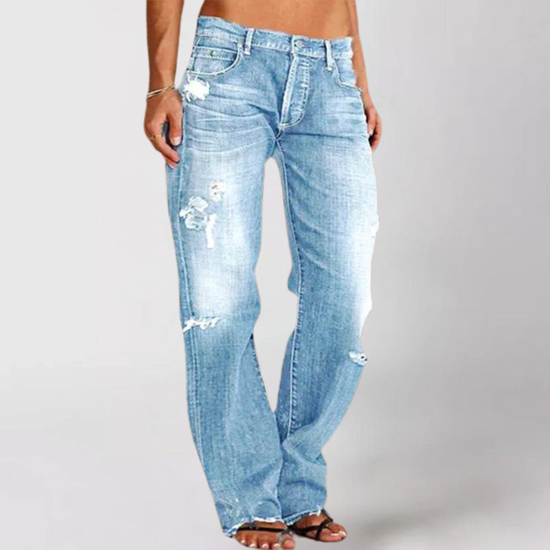 Damen High-Waist Straight Jeans Destroyed
