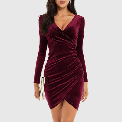 Damen Samtkleid Lang Schwarz Elegantes - Norvielle