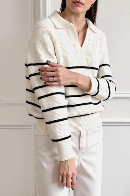Gestreifte Herrenpullover Mit Kragen Warm