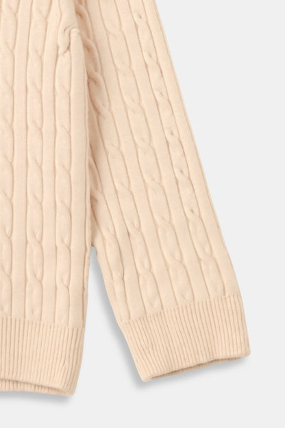 Damen Strickpullover Zopfmuster Reißverschluss