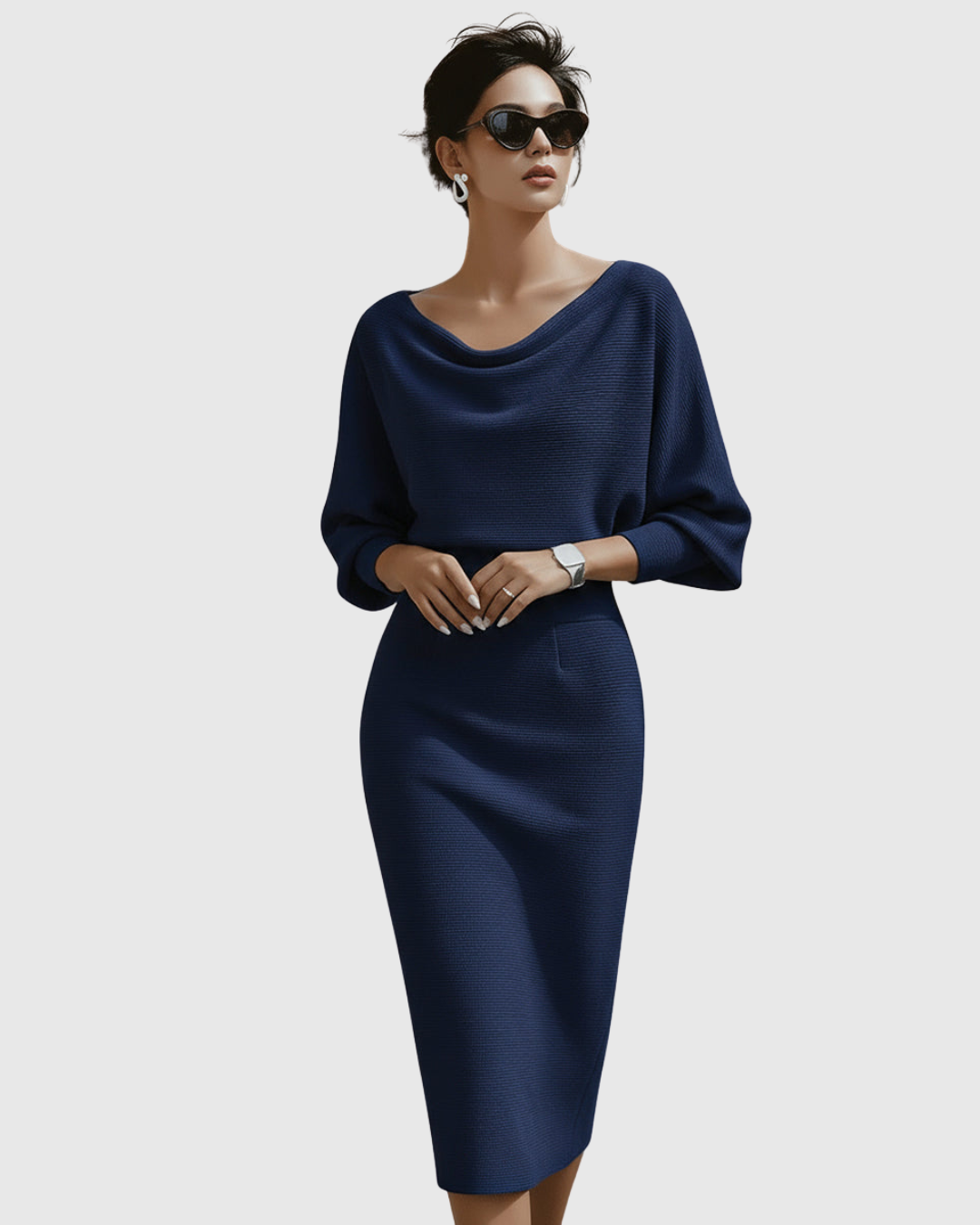 Elegantes Damen Midi-Kleid mit Drapierung - Norvielle