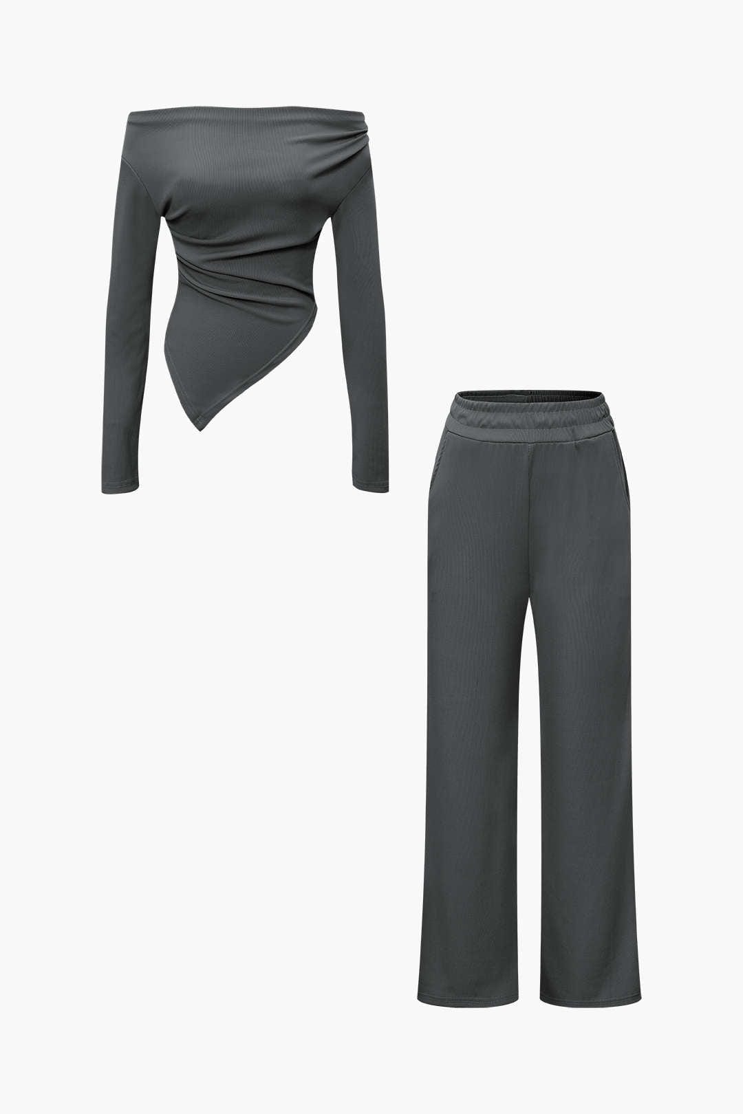 Damen Zweiteiler Asymmetrisch Weite Hosen Set