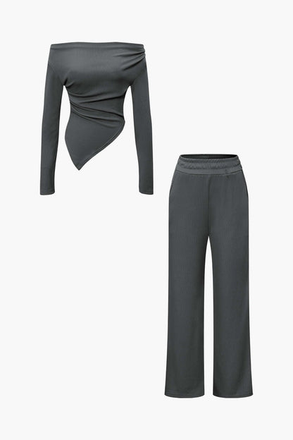 Damen Zweiteiler Asymmetrisch Weite Hosen Set