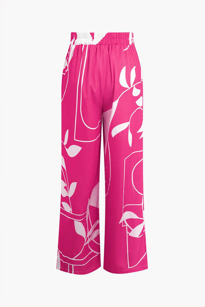 Damen Zweiteiler Baumwolle Knoten-Oberteil Bambus-Print-Hose