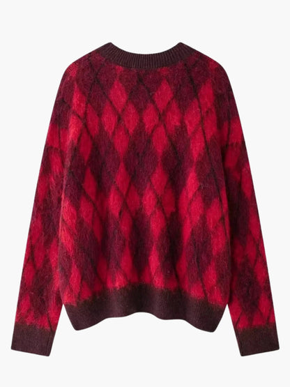 Rot Strickpullover Argyle Muster Damen Vintage Style