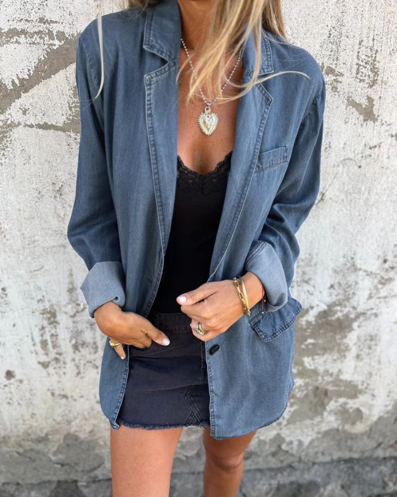 Leder Denim Blazer Modern Lässig