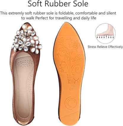 Ballerina Schuhe Flach mit Strass Schmuck Glitzernd