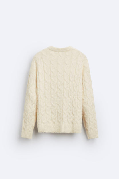 Damen Zopfstrick Pullover Elegantes Design Zeitlos