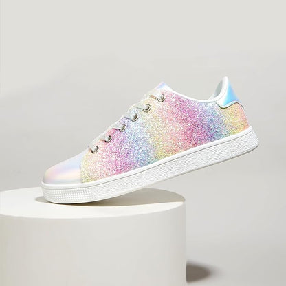 Damen Sneaker Glitzer Schnürschuhe