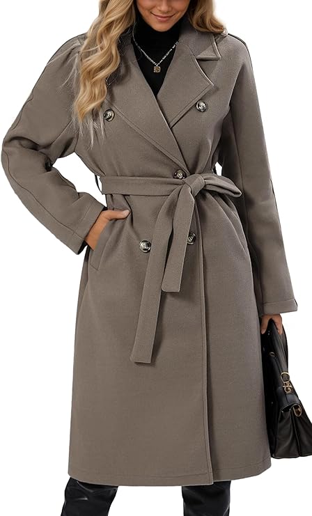 Damen Trenchcoat Klassisch Doppelknopf Elegent