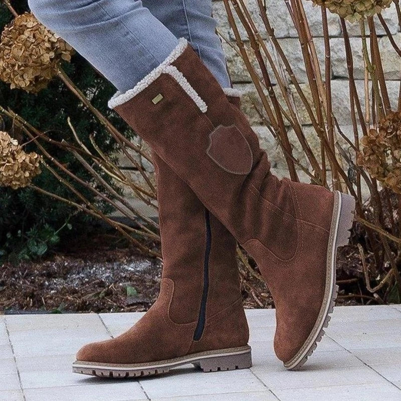 Damen Warme Sherpa Winterstiefel Wildleder Schwarz - Norvielle