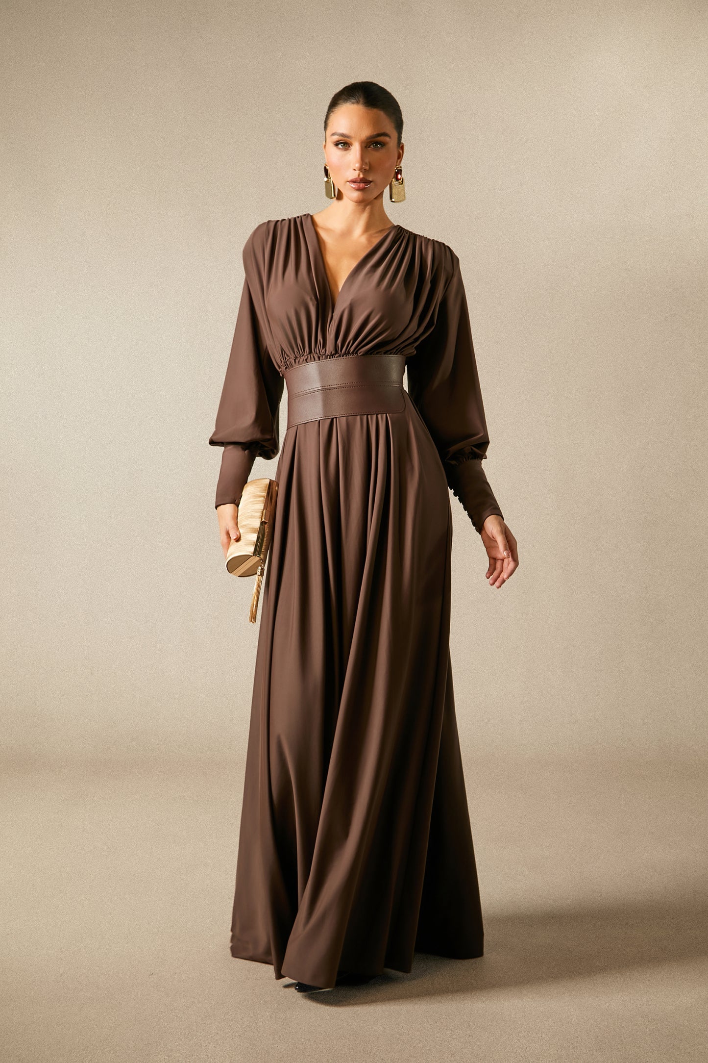 Damen Maxi-Kleid V-Ausschnitt Taillenband - Norvielle