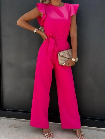 Damen Jumpsuit Schmetterlingsärmel Mit Gürtel