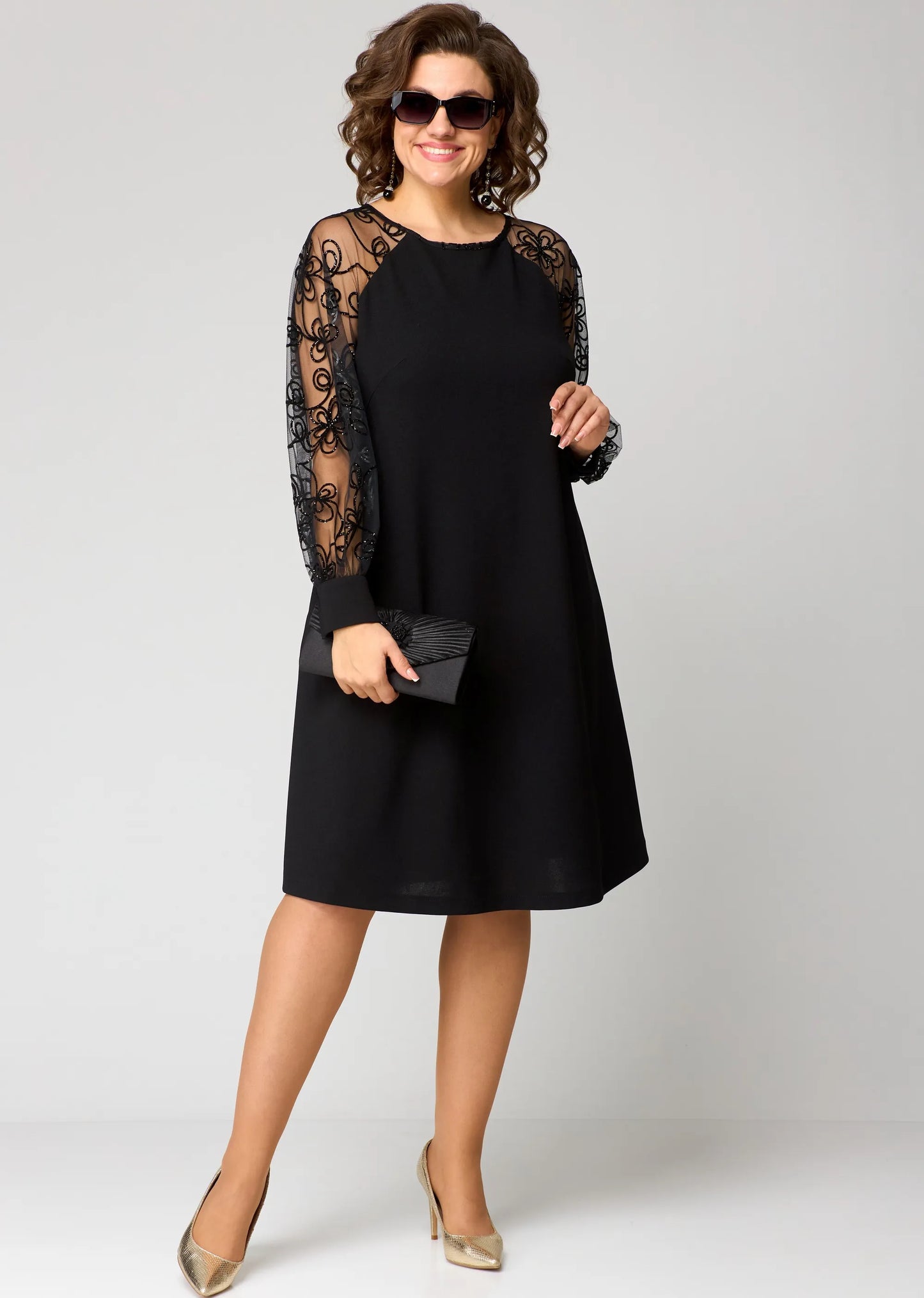 Elegante Damen Abendrobe A-Linie Stickerei Schwarz - Norvielle