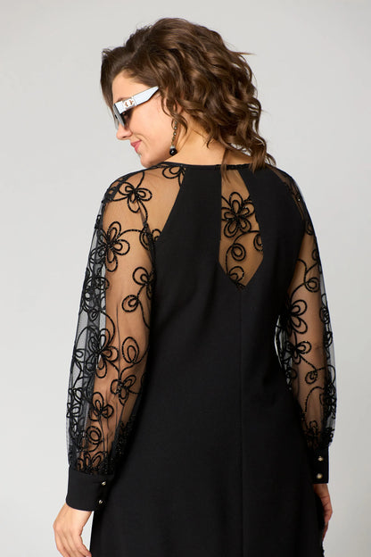 Elegante Damen Abendrobe A-Linie Stickerei