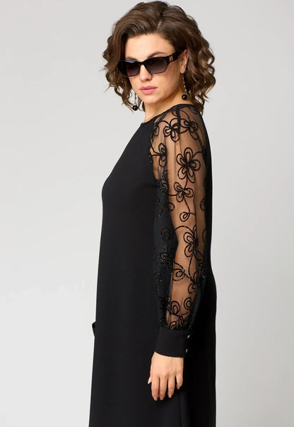 Elegante Damen Abendrobe A-Linie Stickerei