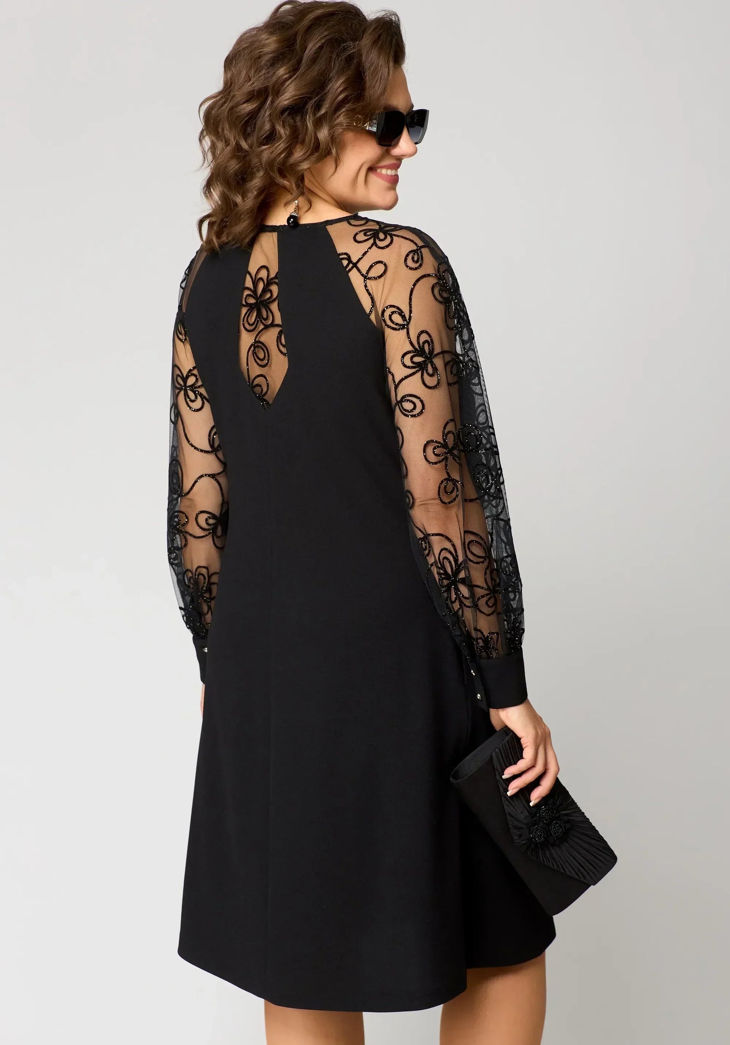 Elegante Damen Abendrobe A-Linie Stickerei